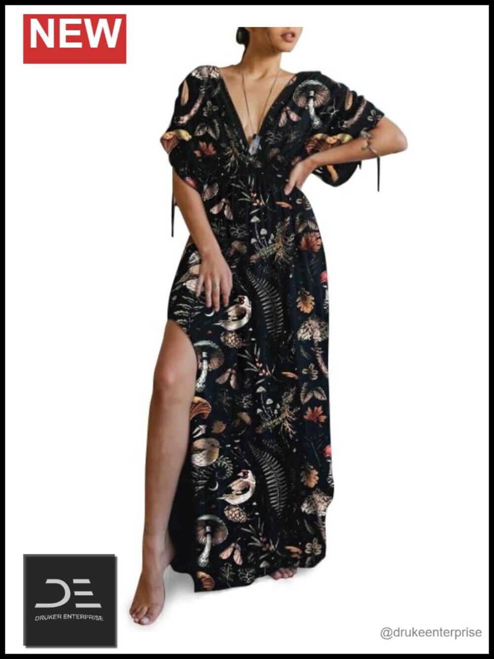 Women's Whimsical Mushroom Maxi Summer Dress V-Neck Cotton Beach Vacation
